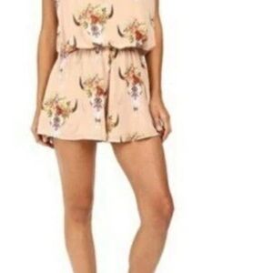 Show Me Your Mumu Rowdy Romper Size Small Frida Cow Skull Floral In Pink